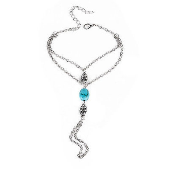 PAIR Silver Blue Layered Barefoot Sandal Anklet - Picture 3 of 4